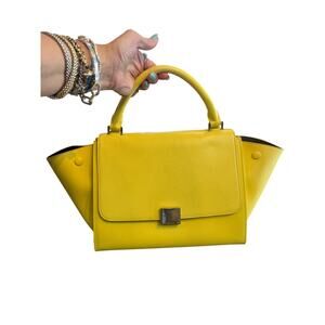 CELINE Trapeze Top Handle Handbag*Calf Yellow A5 Flap*Beautiful condition